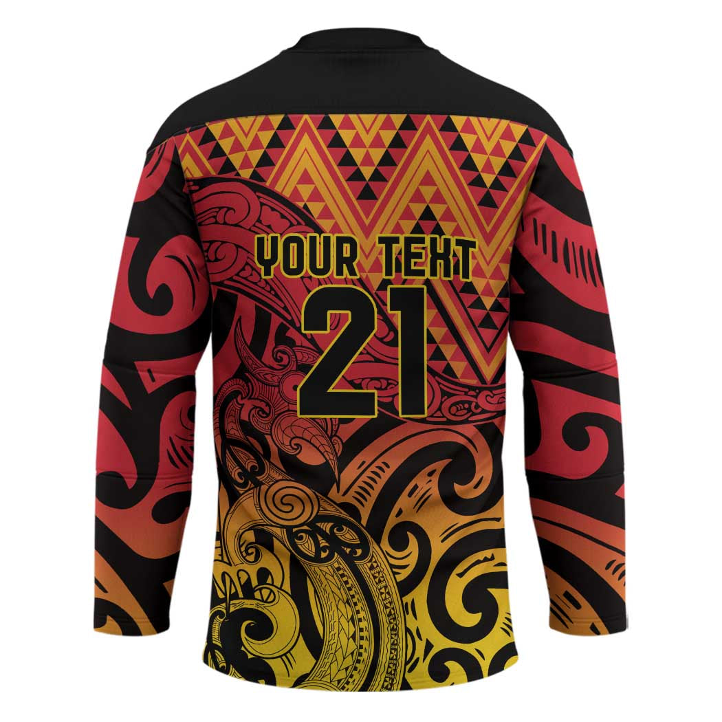 New Zealand Rangatira Custom Hockey Jersey Red and Gold Niho Taniwha Maori Tribal - Polynesian Pride