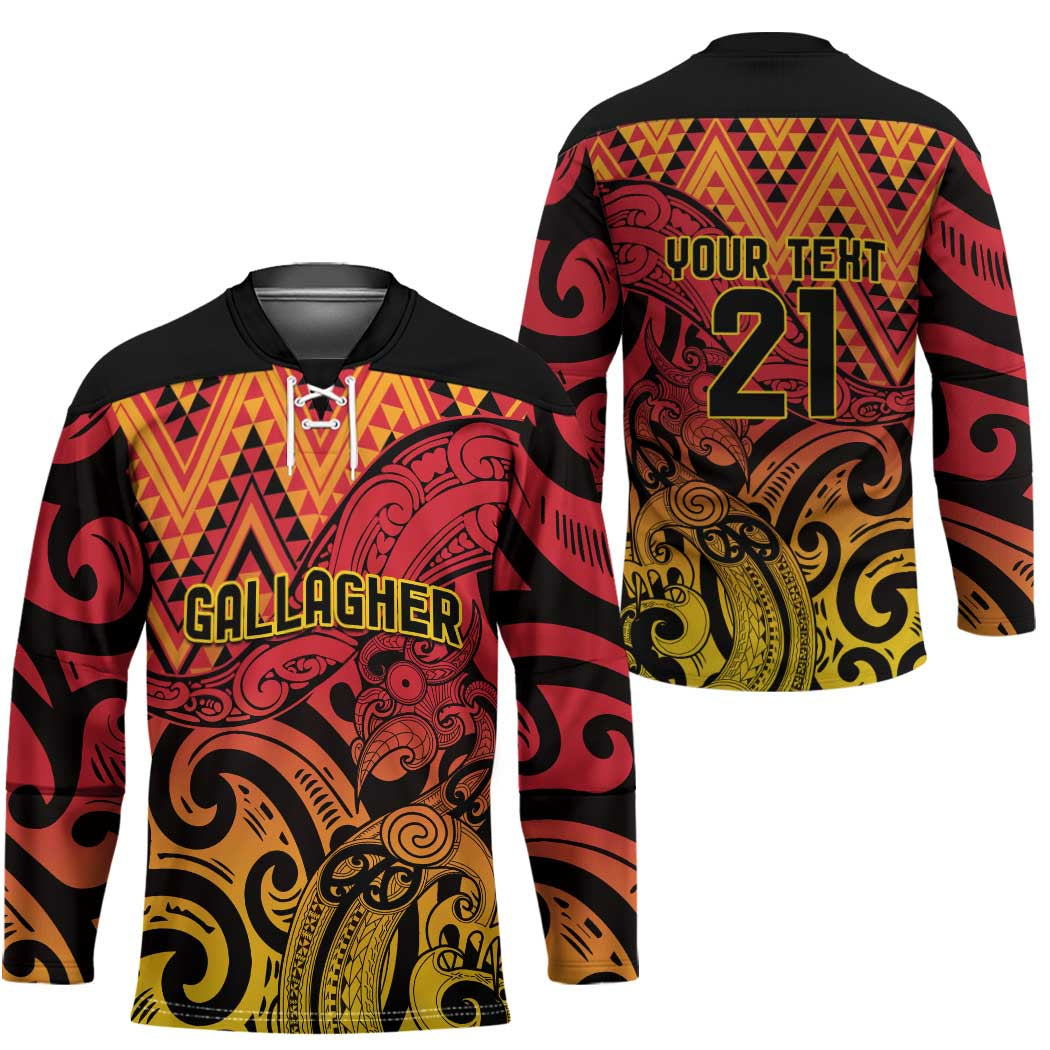 New Zealand Rangatira Custom Hockey Jersey Red and Gold Niho Taniwha Maori Tribal - Polynesian Pride