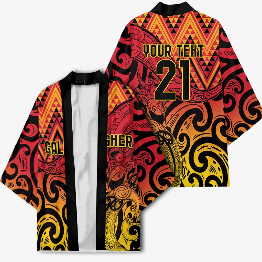 New Zealand Rangatira Custom Kimono Red and Gold Niho Taniwha Maori Tribal - Polynesian Pride