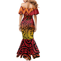 New Zealand Rangatira Custom Mermaid Dress Red and Gold Niho Taniwha Maori Tribal LT9 - Polynesian Pride