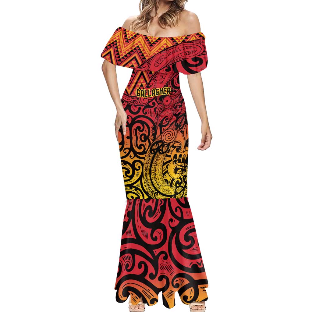 New Zealand Rangatira Custom Mermaid Dress Red and Gold Niho Taniwha Maori Tribal LT9 - Polynesian Pride