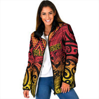 New Zealand Rangatira Custom Padded Jacket Red and Gold Niho Taniwha Maori Tribal - Polynesian Pride