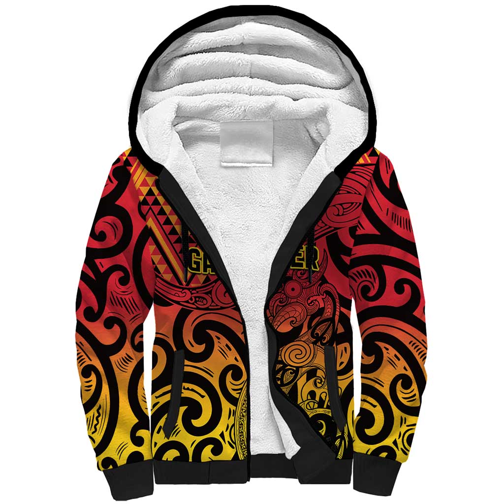 New Zealand Rangatira Custom Sherpa Hoodie Red and Gold Niho Taniwha Maori Tribal LT9 Unisex Gold - Polynesian Pride
