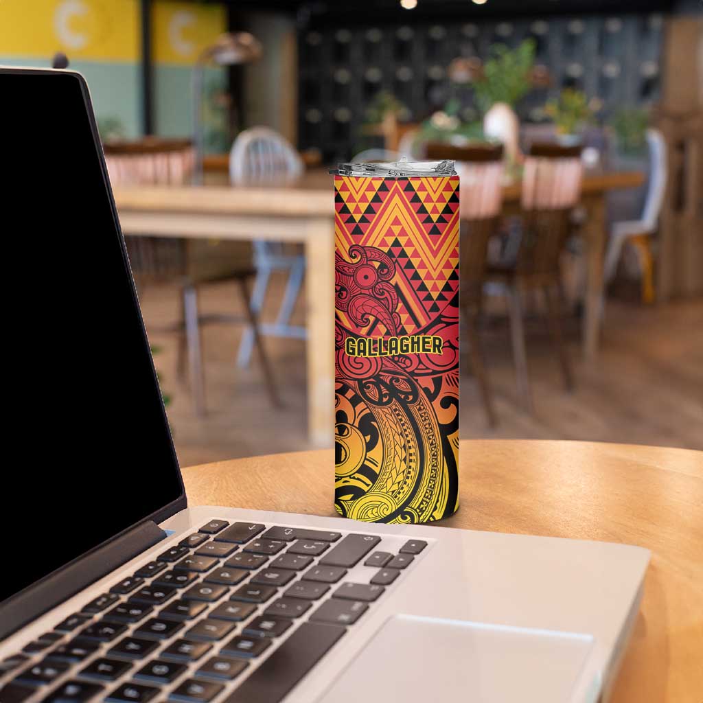 New Zealand Rangatira Custom Skinny Tumbler Red and Gold Niho Taniwha Maori Tribal LT9 - Polynesian Pride