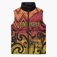 New Zealand Rangatira Custom Sleeveless Puffer Jacket Red and Gold Niho Taniwha Maori Tribal - Polynesian Pride