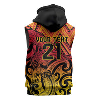 New Zealand Rangatira Custom Sleeveless Zip Hoodie Red and Gold Niho Taniwha Maori Tribal LT9 - Polynesian Pride