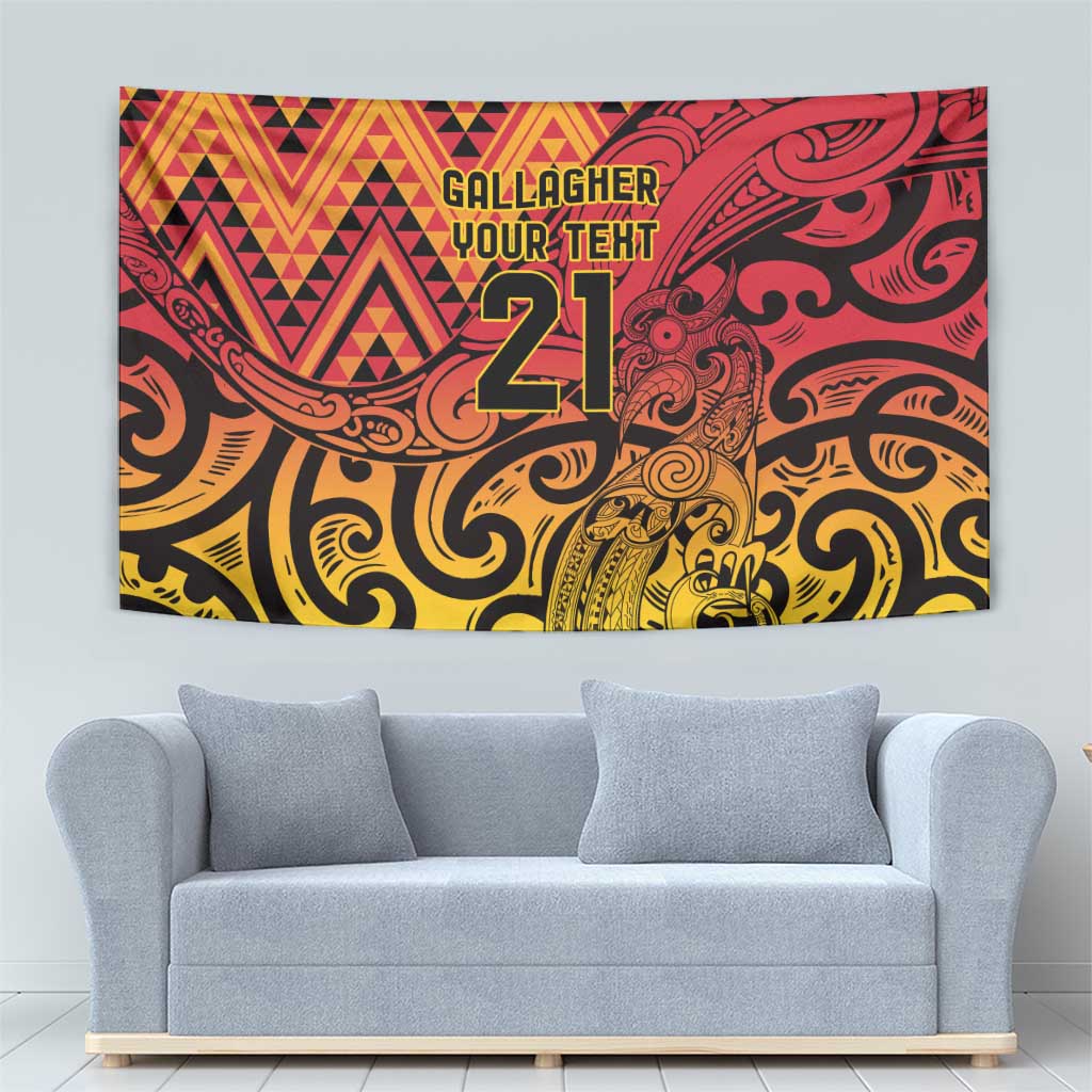 New Zealand Rangatira Custom Tapestry Red and Gold Niho Taniwha Maori Tribal