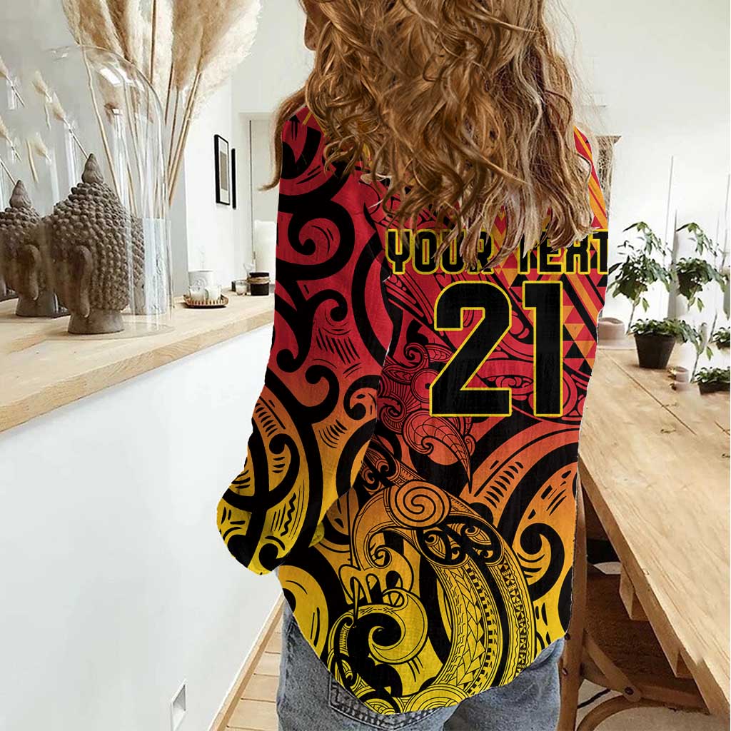 New Zealand Rangatira Custom Women Casual Shirt Red and Gold Niho Taniwha Maori Tribal LT9 - Polynesian Pride