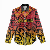 New Zealand Rangatira Custom Women Casual Shirt Red and Gold Niho Taniwha Maori Tribal LT9 - Polynesian Pride