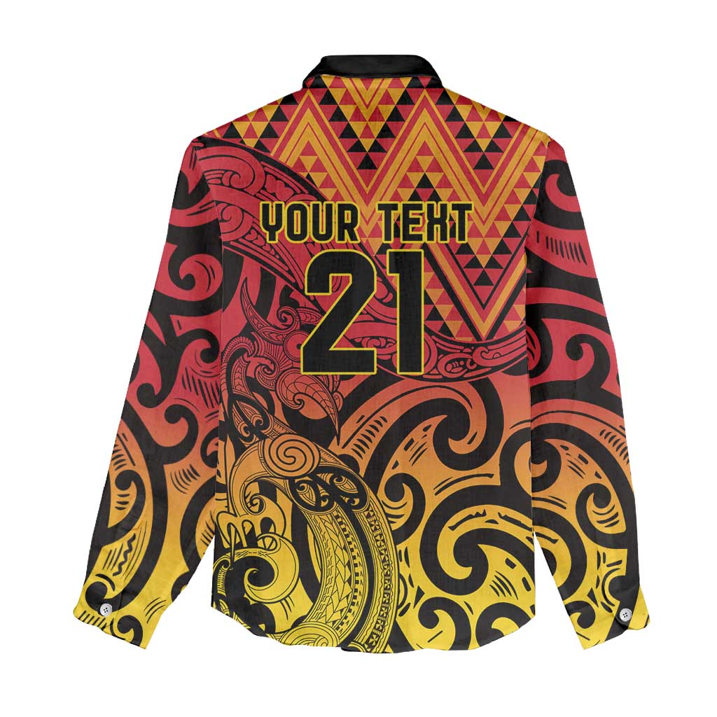 New Zealand Rangatira Custom Women Casual Shirt Red and Gold Niho Taniwha Maori Tribal LT9 - Polynesian Pride