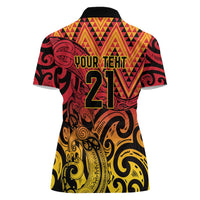 New Zealand Rangatira Custom Women Polo Shirt Red and Gold Niho Taniwha Maori Tribal