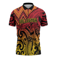 New Zealand Rangatira Custom Zipper Polo Shirt Red and Gold Niho Taniwha Maori Tribal LT9 Gold - Polynesian Pride