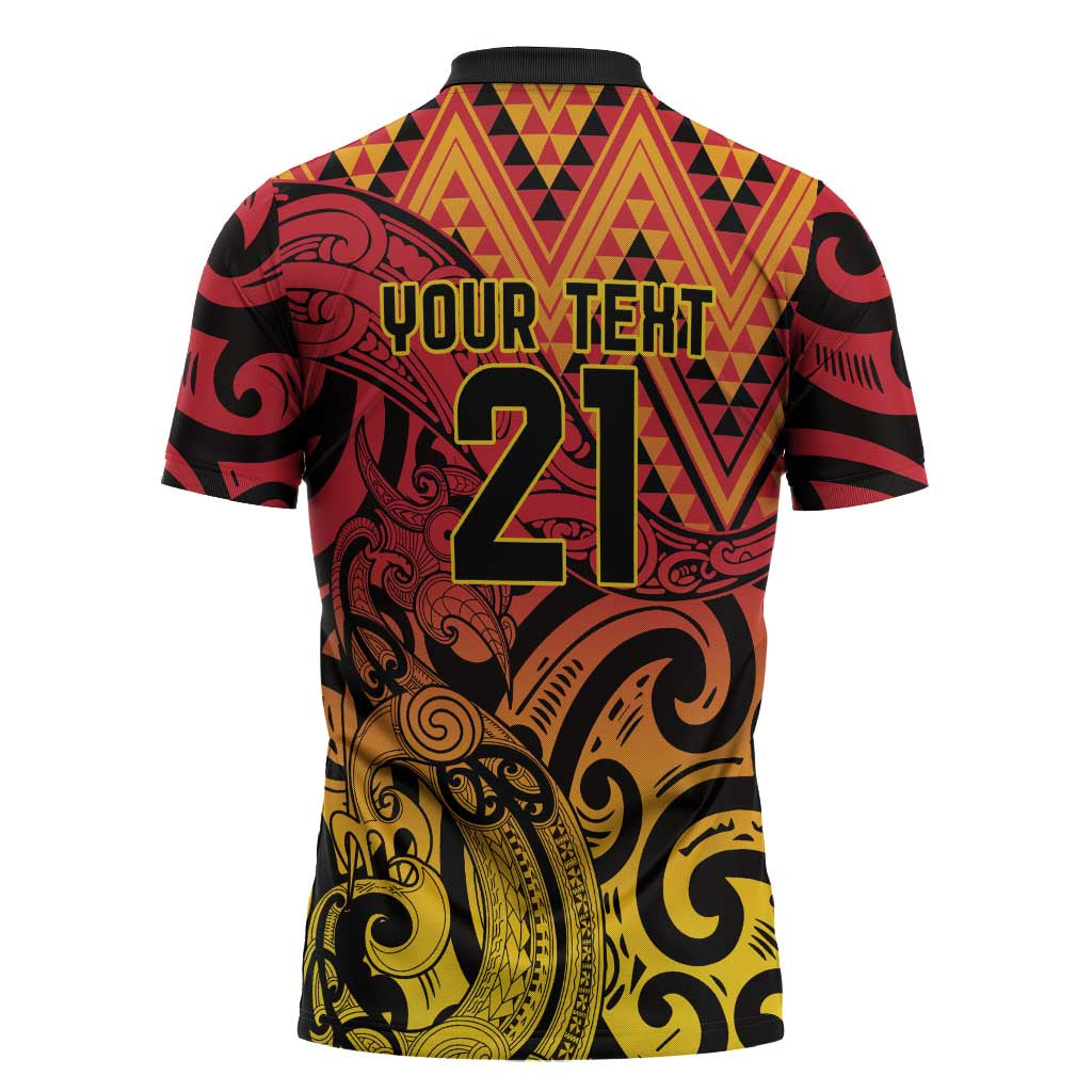 New Zealand Rangatira Custom Zipper Polo Shirt Red and Gold Niho Taniwha Maori Tribal LT9 - Polynesian Pride
