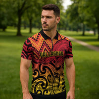 New Zealand Rangatira Custom Zipper Polo Shirt Red and Gold Niho Taniwha Maori Tribal LT9 - Polynesian Pride