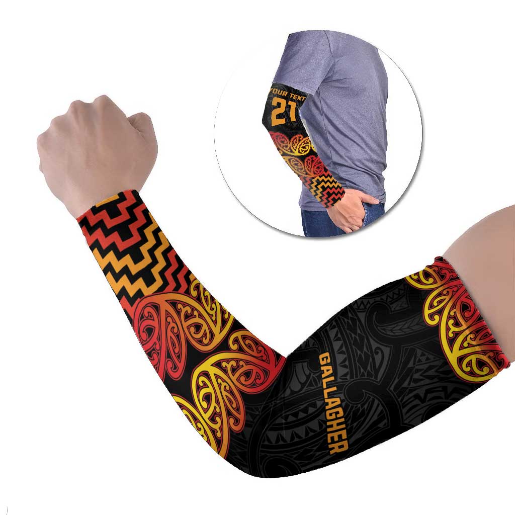 New Zealand Rugby Pacific Custom Arm Sleeves Rangatira Maori Kowhaiwhai Pattern LT9 Set of 2 Gold - Polynesian Pride