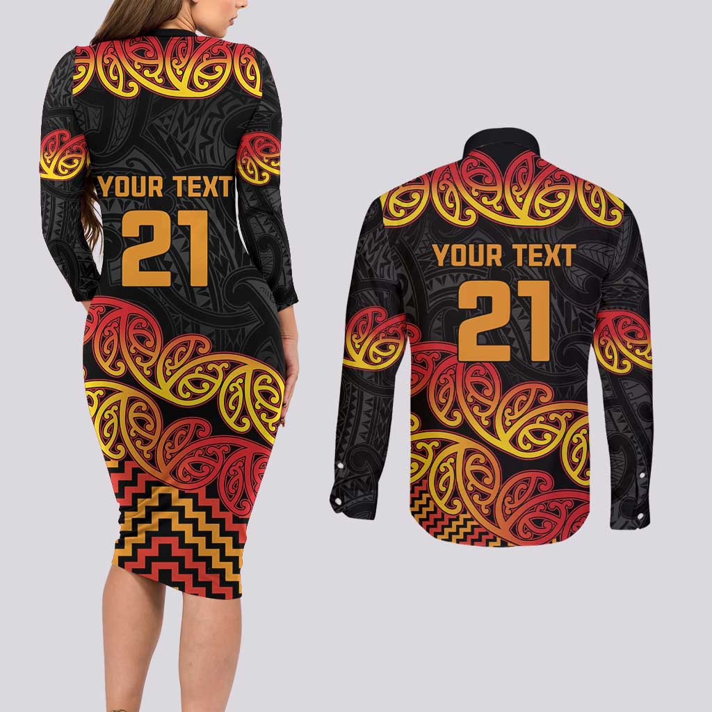 New Zealand Rugby Pacific Custom Couples Matching Long Sleeve Bodycon Dress and Long Sleeve Button Shirt Rangatira Maori Kowhaiwhai Pattern LT9 - Polynesian Pride