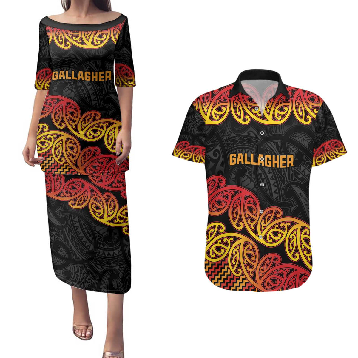 New Zealand Rugby Pacific Custom Couples Matching Puletasi and Hawaiian Shirt Rangatira Maori Kowhaiwhai Pattern