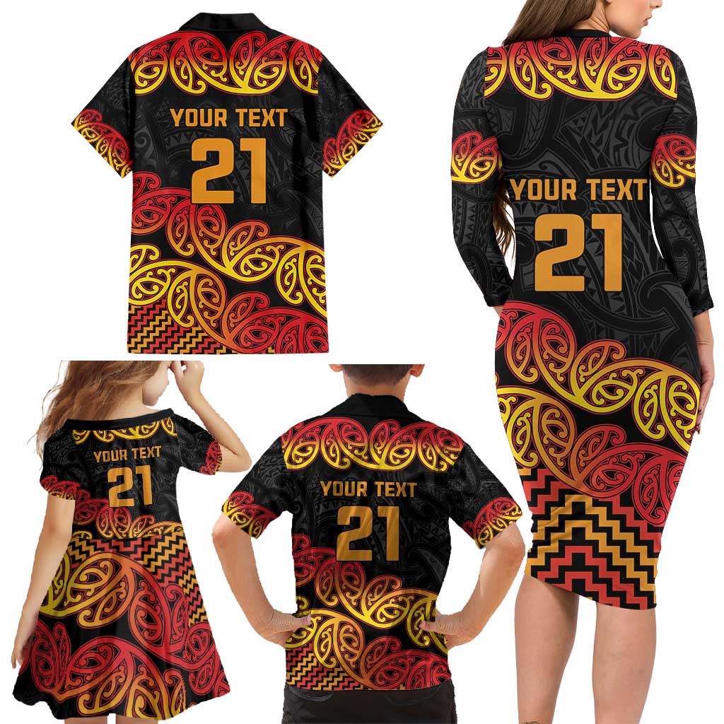 New Zealand Rugby Pacific Custom Family Matching Long Sleeve Bodycon Dress and Hawaiian Shirt Rangatira Maori Kowhaiwhai Pattern LT9 - Polynesian Pride
