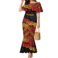 New Zealand Rugby Pacific Custom Family Matching Mermaid Dress and Hawaiian Shirt Rangatira Maori Kowhaiwhai Pattern LT9 Mom's Dress Gold - Polynesian Pride