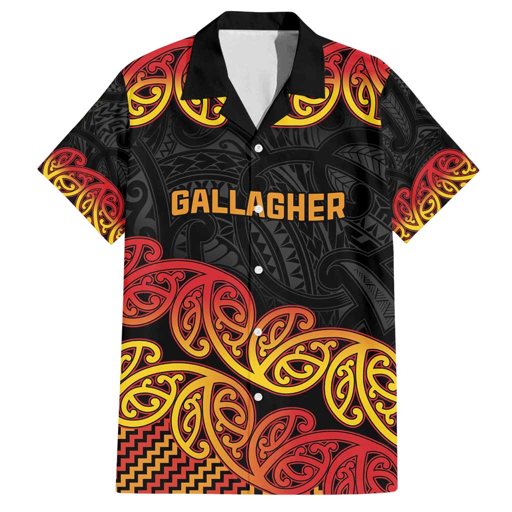New Zealand Rugby Pacific Custom Family Matching Off Shoulder Maxi Dress and Hawaiian Shirt Rangatira Maori Kowhaiwhai Pattern LT9 Dad's Shirt - Short Sleeve Gold - Polynesian Pride