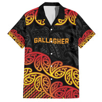 New Zealand Rugby Pacific Custom Family Matching Off Shoulder Maxi Dress and Hawaiian Shirt Rangatira Maori Kowhaiwhai Pattern LT9 Dad's Shirt - Short Sleeve Gold - Polynesian Pride