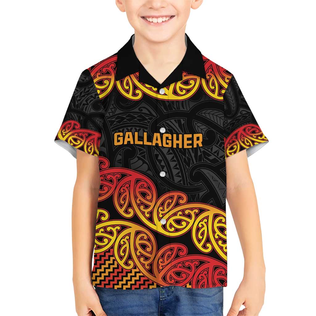 New Zealand Rugby Pacific Custom Family Matching Summer Maxi Dress and Hawaiian Shirt Rangatira Maori Kowhaiwhai Pattern LT9 Son's Shirt Gold - Polynesian Pride