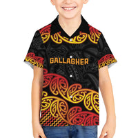New Zealand Rugby Pacific Custom Family Matching Tank Maxi Dress and Hawaiian Shirt Rangatira Maori Kowhaiwhai Pattern LT9 Son's Shirt Gold - Polynesian Pride