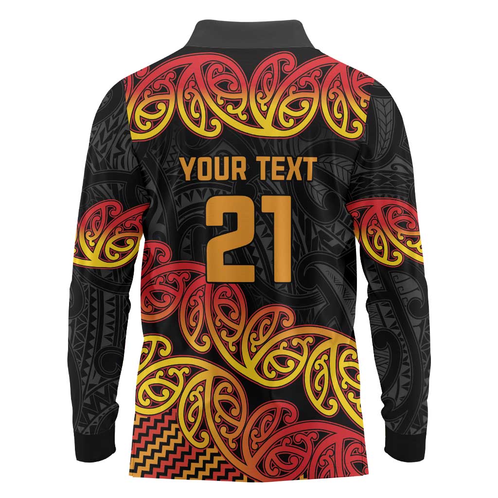 New Zealand Rugby Pacific Custom Long Sleeve Polo Shirt Rangatira Maori Kowhaiwhai Pattern