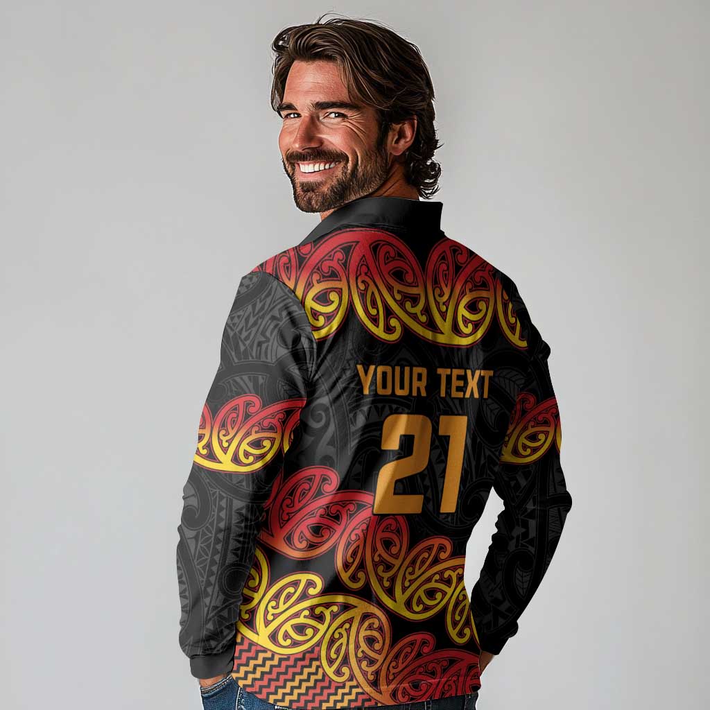 New Zealand Rugby Pacific Custom Long Sleeve Polo Shirt Rangatira Maori Kowhaiwhai Pattern