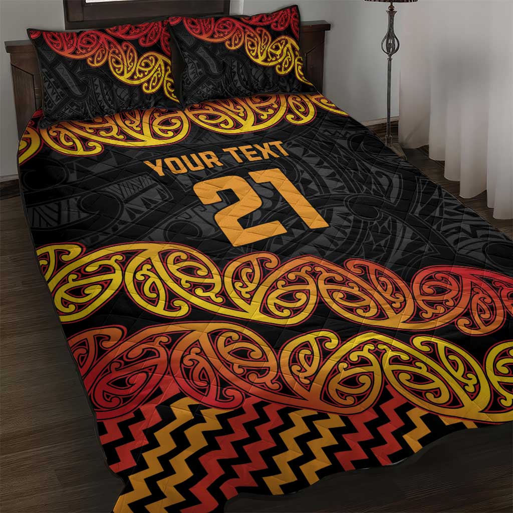 New Zealand Rugby Pacific Custom Quilt Bed Set Rangatira Maori Kowhaiwhai Pattern LT9 Gold - Polynesian Pride