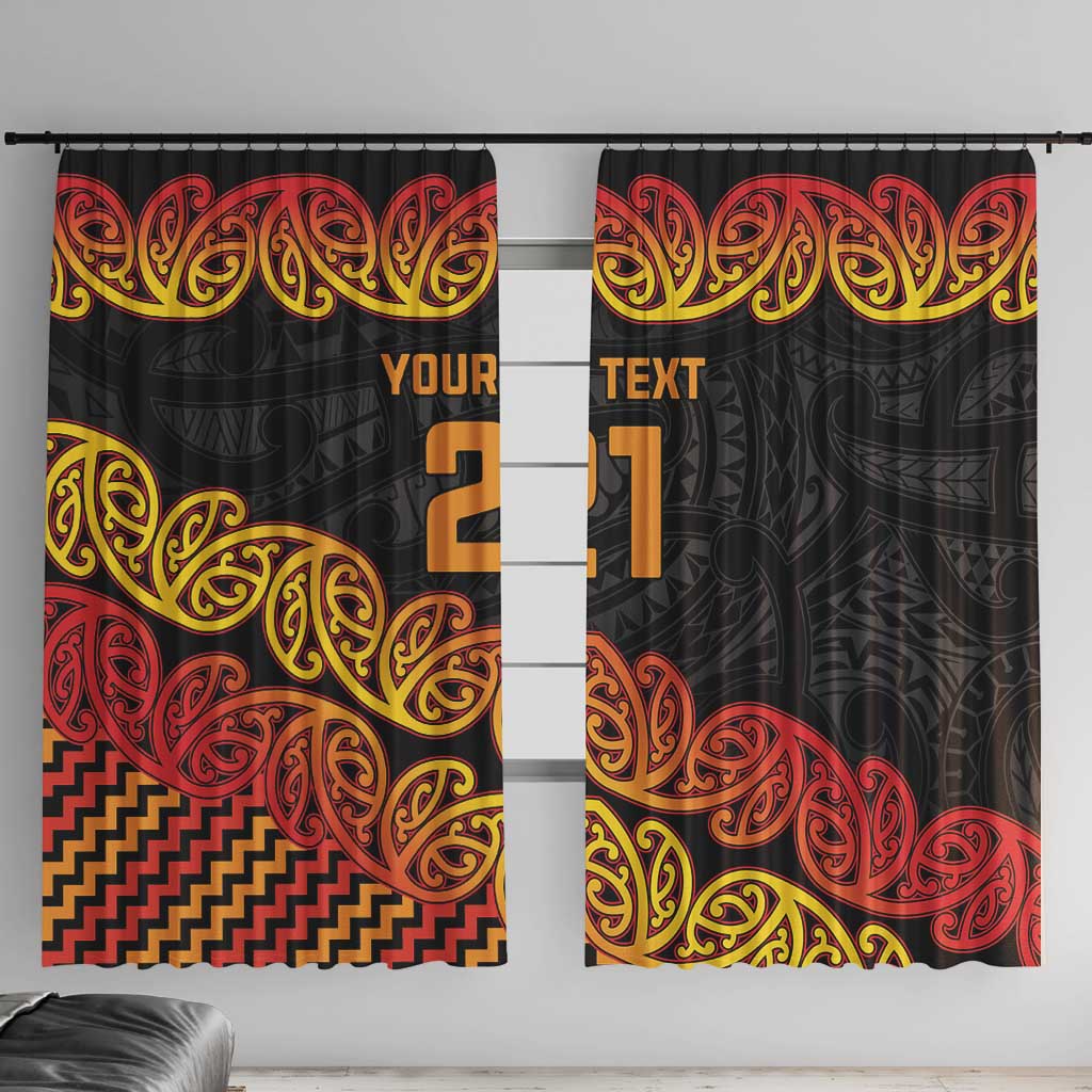 New Zealand Rugby Pacific Custom Window Curtain Rangatira Maori Kowhaiwhai Pattern LT9 With Hooks Gold - Polynesian Pride
