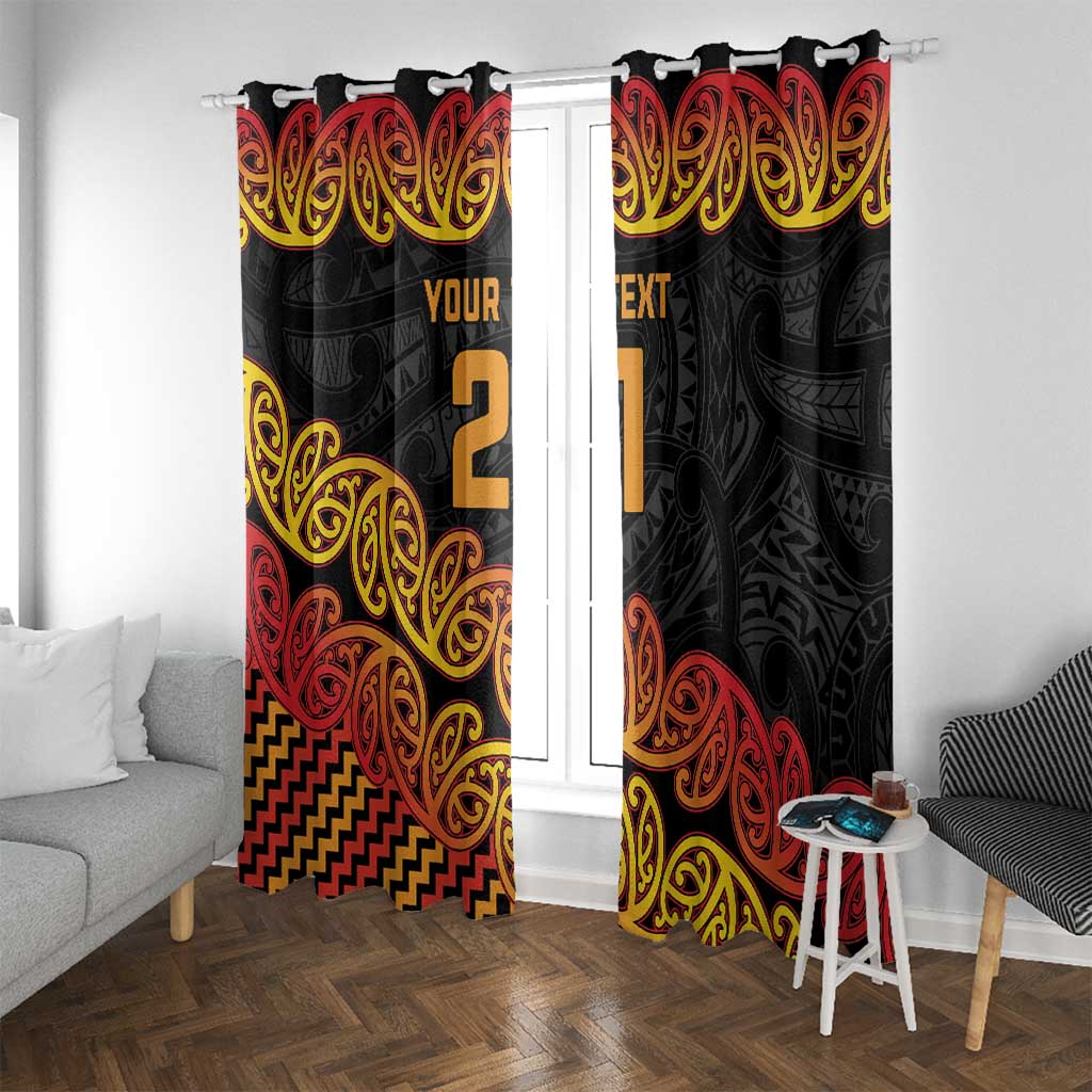 New Zealand Rugby Pacific Custom Window Curtain Rangatira Maori Kowhaiwhai Pattern LT9 With Grommets Gold - Polynesian Pride
