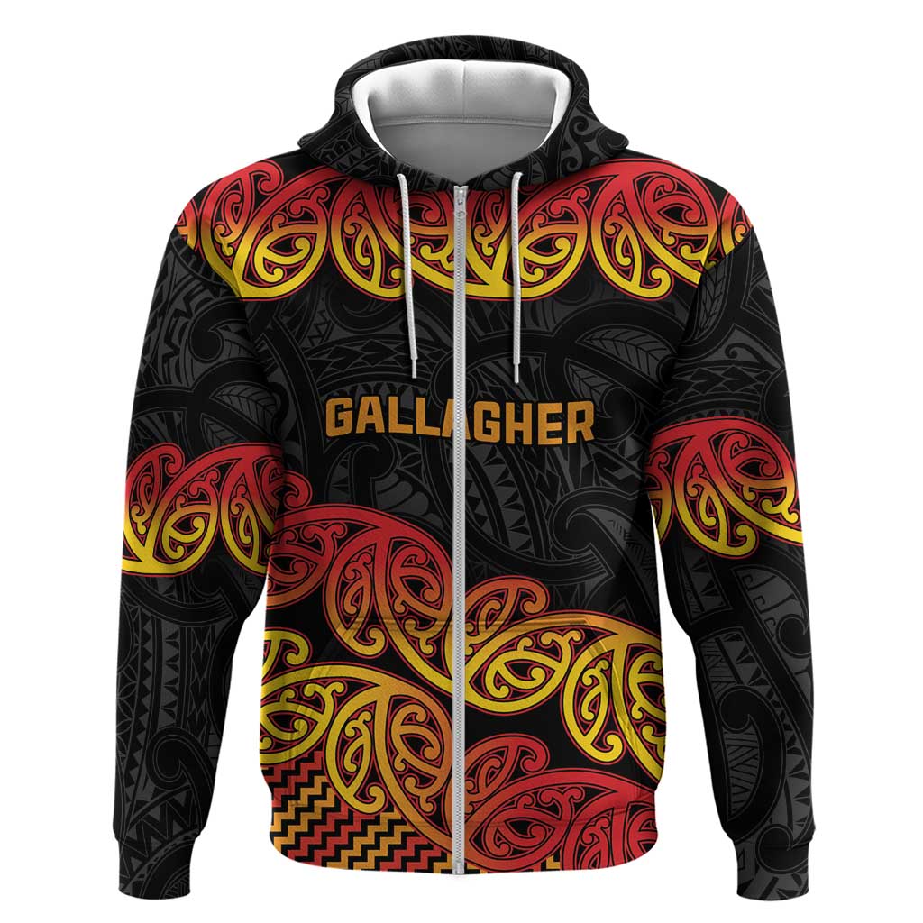 New Zealand Rugby Pacific Custom Zip Hoodie Rangatira Maori Kowhaiwhai Pattern LT9 Zip Hoodie Gold - Polynesian Pride