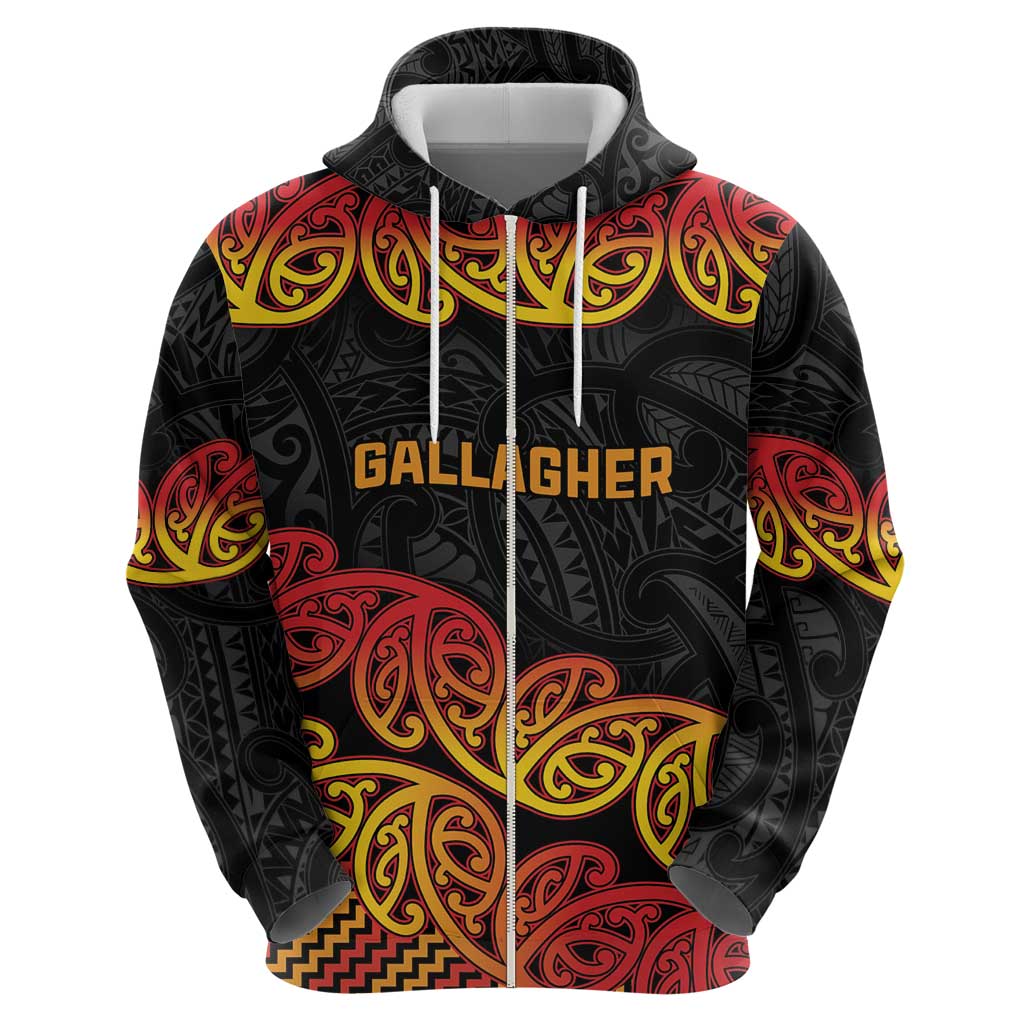 New Zealand Rugby Pacific Custom Zip Hoodie Rangatira Maori Kowhaiwhai Pattern