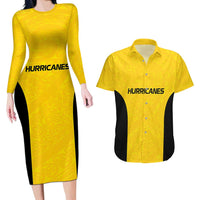 New Zealand Rugby Pacific Custom Couples Matching Long Sleeve Bodycon Dress and Hawaiian Shirt Hau Awhiowhio Maori Tribal Tattoo LT9 Gold - Polynesian Pride