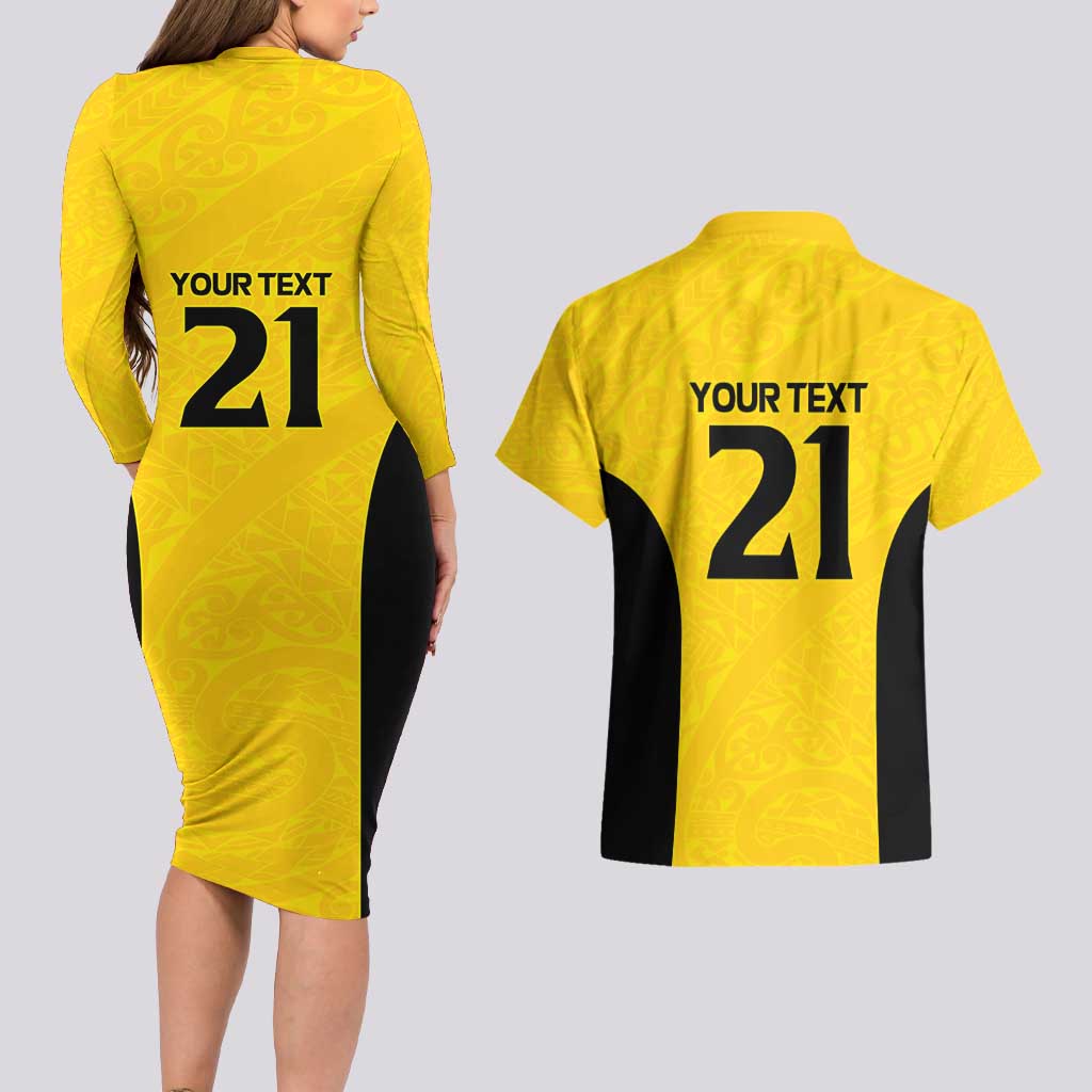 New Zealand Rugby Pacific Custom Couples Matching Long Sleeve Bodycon Dress and Hawaiian Shirt Hau Awhiowhio Maori Tribal Tattoo LT9 - Polynesian Pride