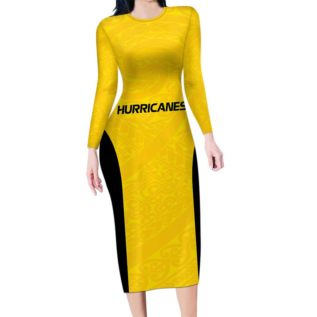 New Zealand Rugby Pacific Custom Family Matching Long Sleeve Bodycon Dress and Hawaiian Shirt Hau Awhiowhio Maori Tribal Tattoo LT9 Mom's Dress Gold - Polynesian Pride