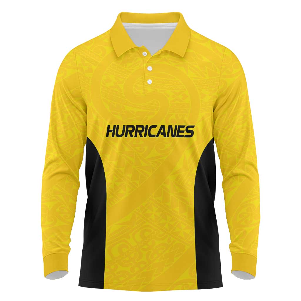 New Zealand Rugby Pacific Custom Long Sleeve Polo Shirt Hau Awhiowhio Maori Tribal Tattoo LT9 Gold - Polynesian Pride