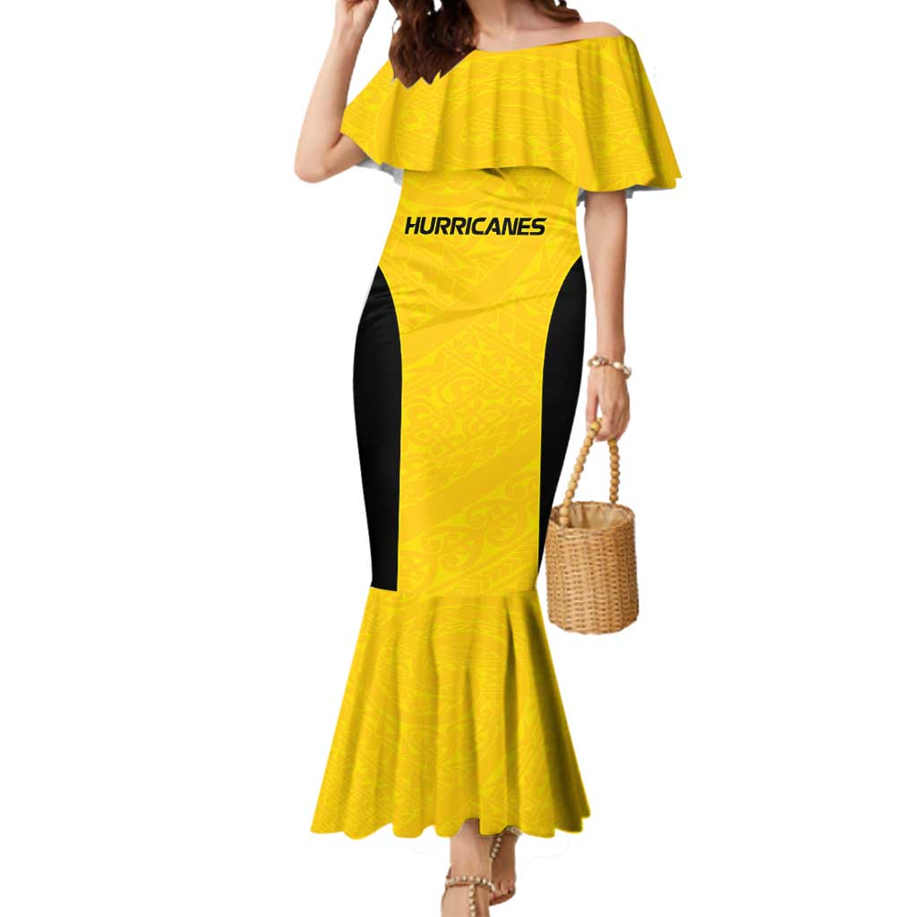 New Zealand Rugby Pacific Custom Mermaid Dress Hau Awhiowhio Maori Tribal Tattoo LT9 Women Gold - Polynesian Pride