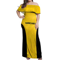 New Zealand Rugby Pacific Custom Off Shoulder Maxi Dress Hau Awhiowhio Maori Tribal Tattoo LT9 Women Gold - Polynesian Pride