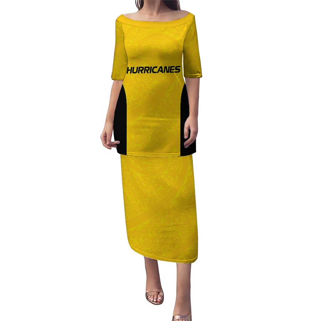 New Zealand Rugby Pacific Custom Puletasi Hau Awhiowhio Maori Tribal Tattoo LT9 Long Dress Gold - Polynesian Pride