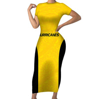 New Zealand Rugby Pacific Custom Short Sleeve Bodycon Dress Hau Awhiowhio Maori Tribal Tattoo LT9 Long Dress Gold - Polynesian Pride