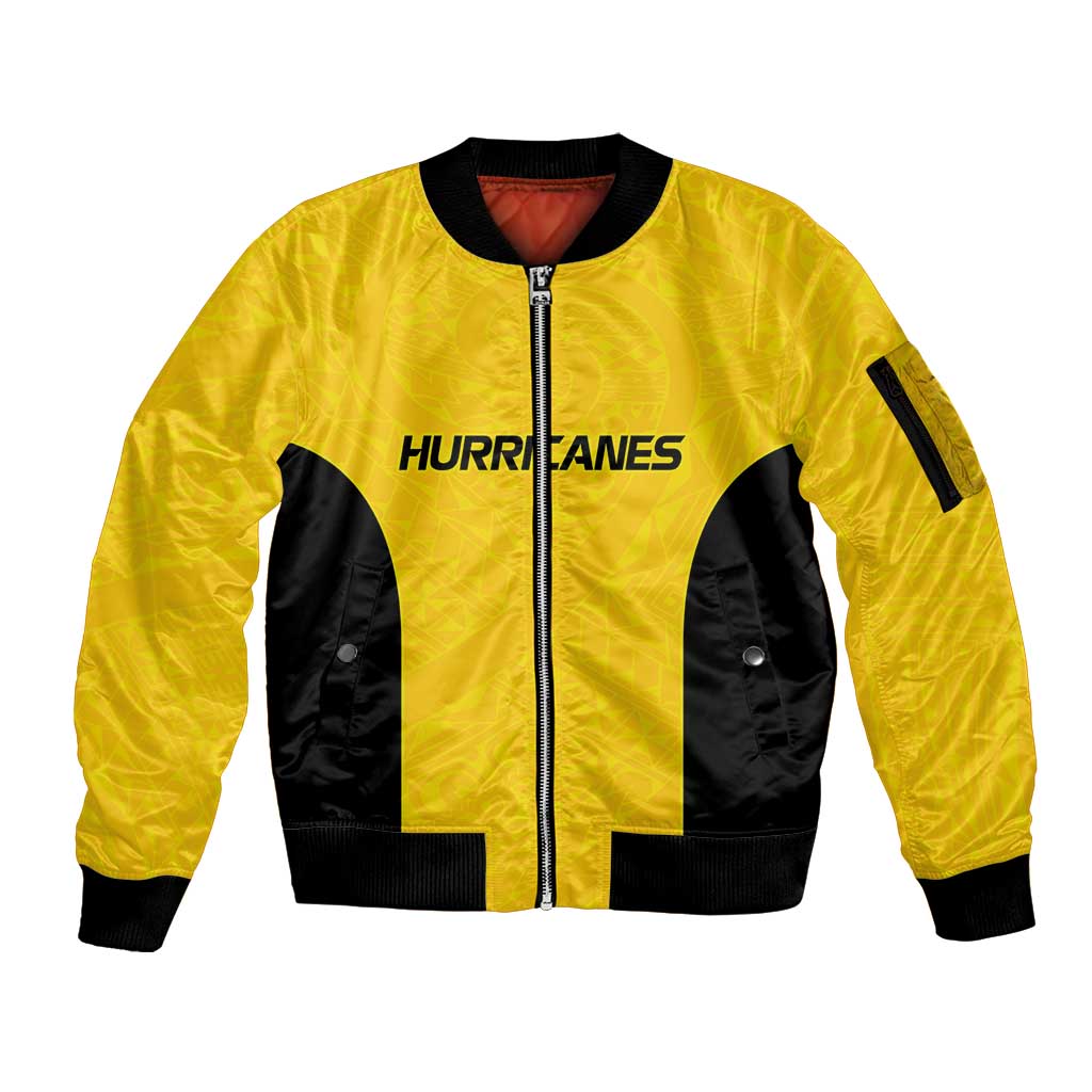 New Zealand Rugby Pacific Custom Sleeve Zip Bomber Jacket Hau Awhiowhio Maori Tribal Tattoo LT9 Unisex Gold - Polynesian Pride