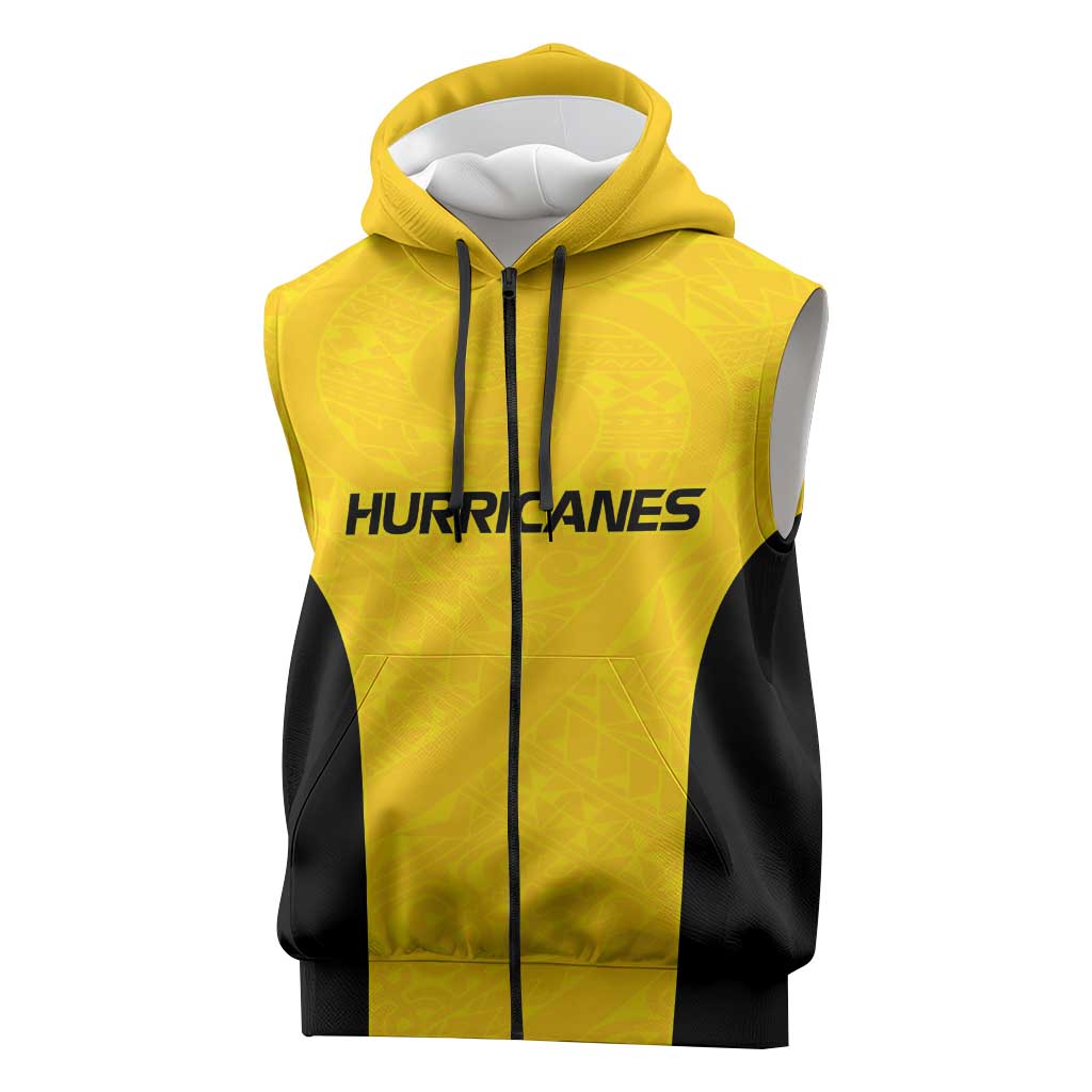 New Zealand Rugby Pacific Custom Sleeveless Zip Hoodie Hau Awhiowhio Maori Tribal Tattoo LT9 Gold - Polynesian Pride