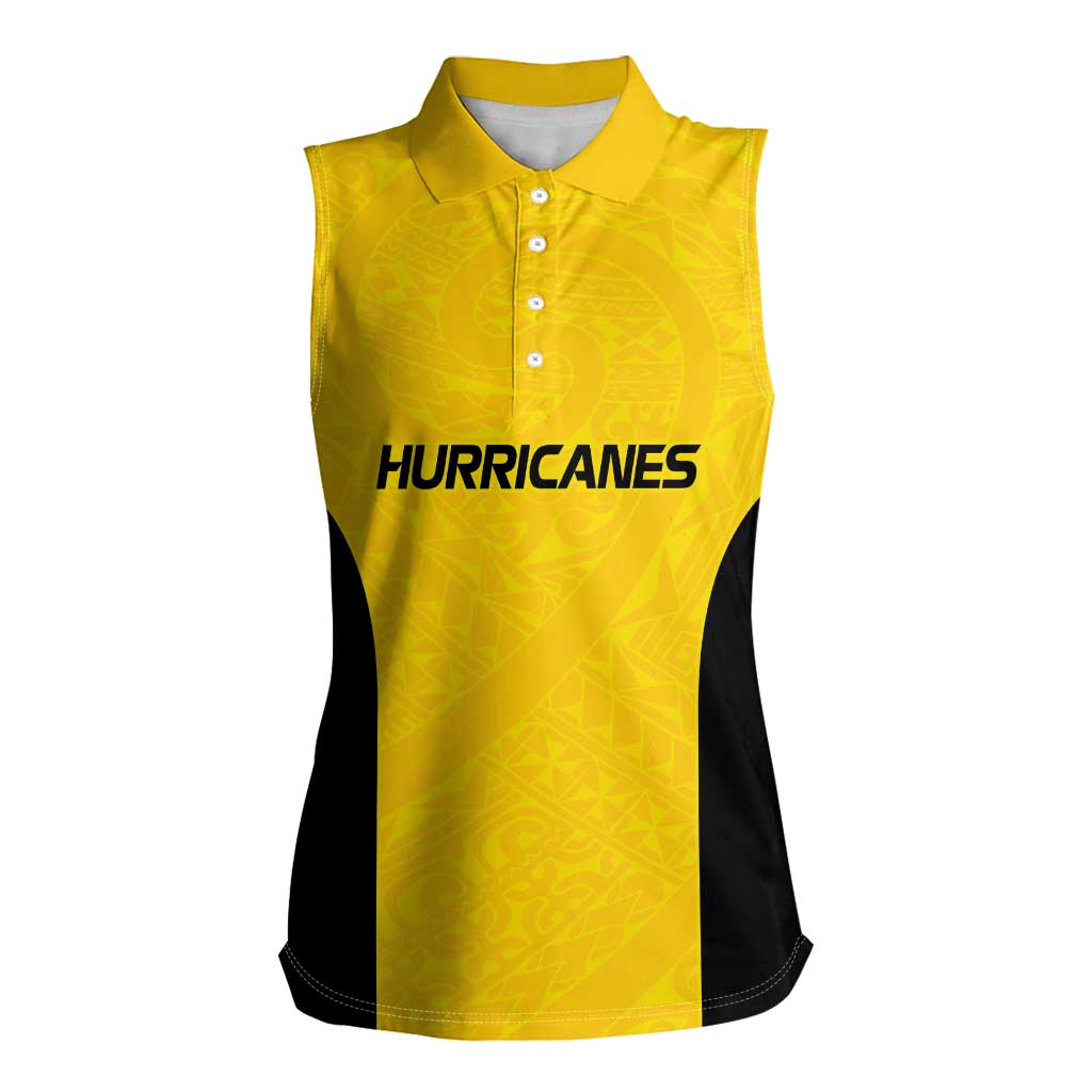 New Zealand Rugby Pacific Custom Women Sleeveless Polo Shirt Hau Awhiowhio Maori Tribal Tattoo LT9 Female Gold - Polynesian Pride