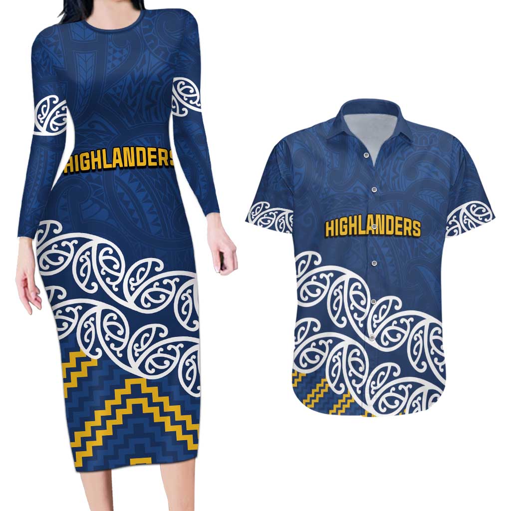 New Zealand Rugby Pacific Custom Couples Matching Long Sleeve Bodycon Dress and Hawaiian Shirt Kahupeka Maori Kowhaiwhai Pattern LT9 Blue - Polynesian Pride