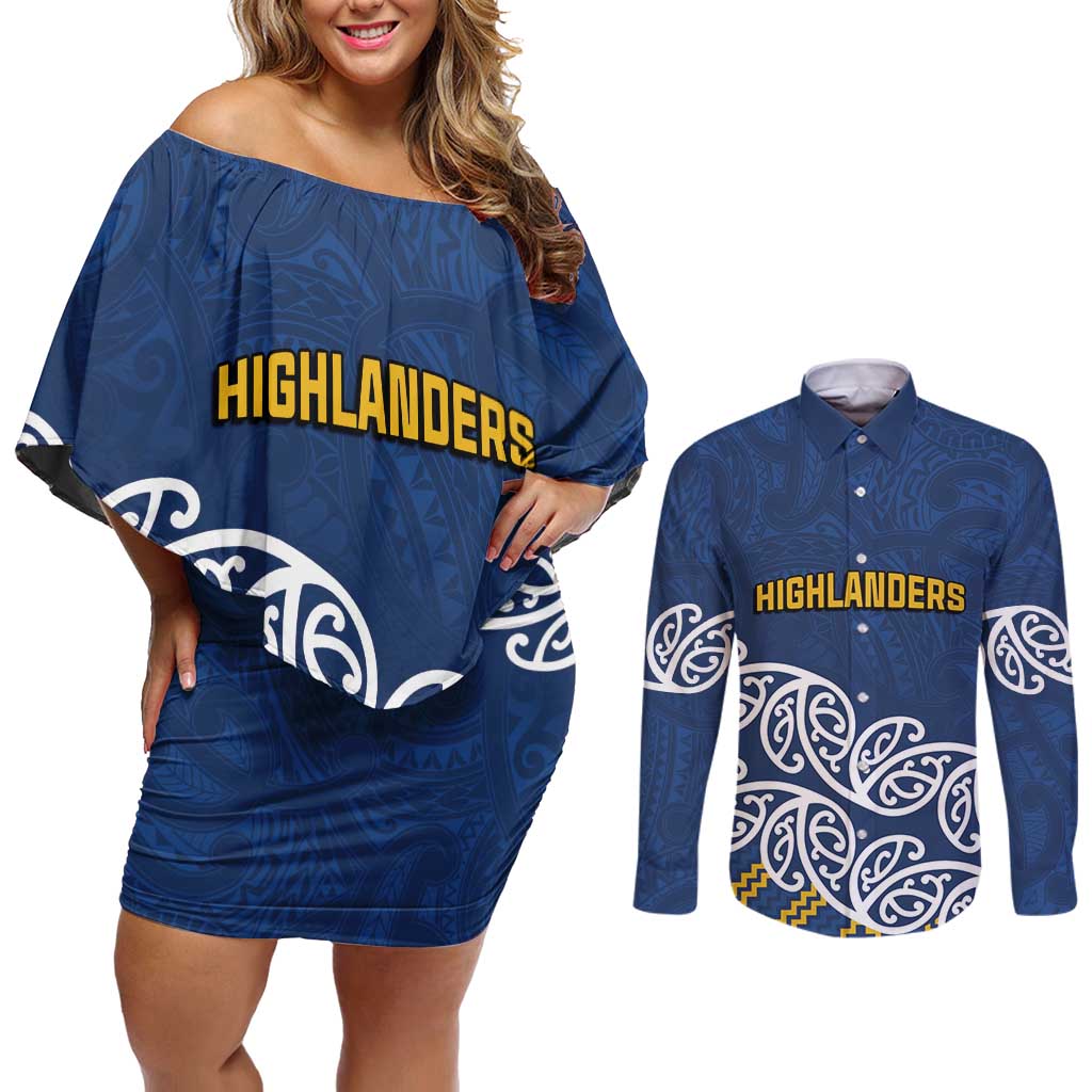 New Zealand Rugby Pacific Custom Couples Matching Off Shoulder Short Dress and Long Sleeve Button Shirt Kahupeka Maori Kowhaiwhai Pattern