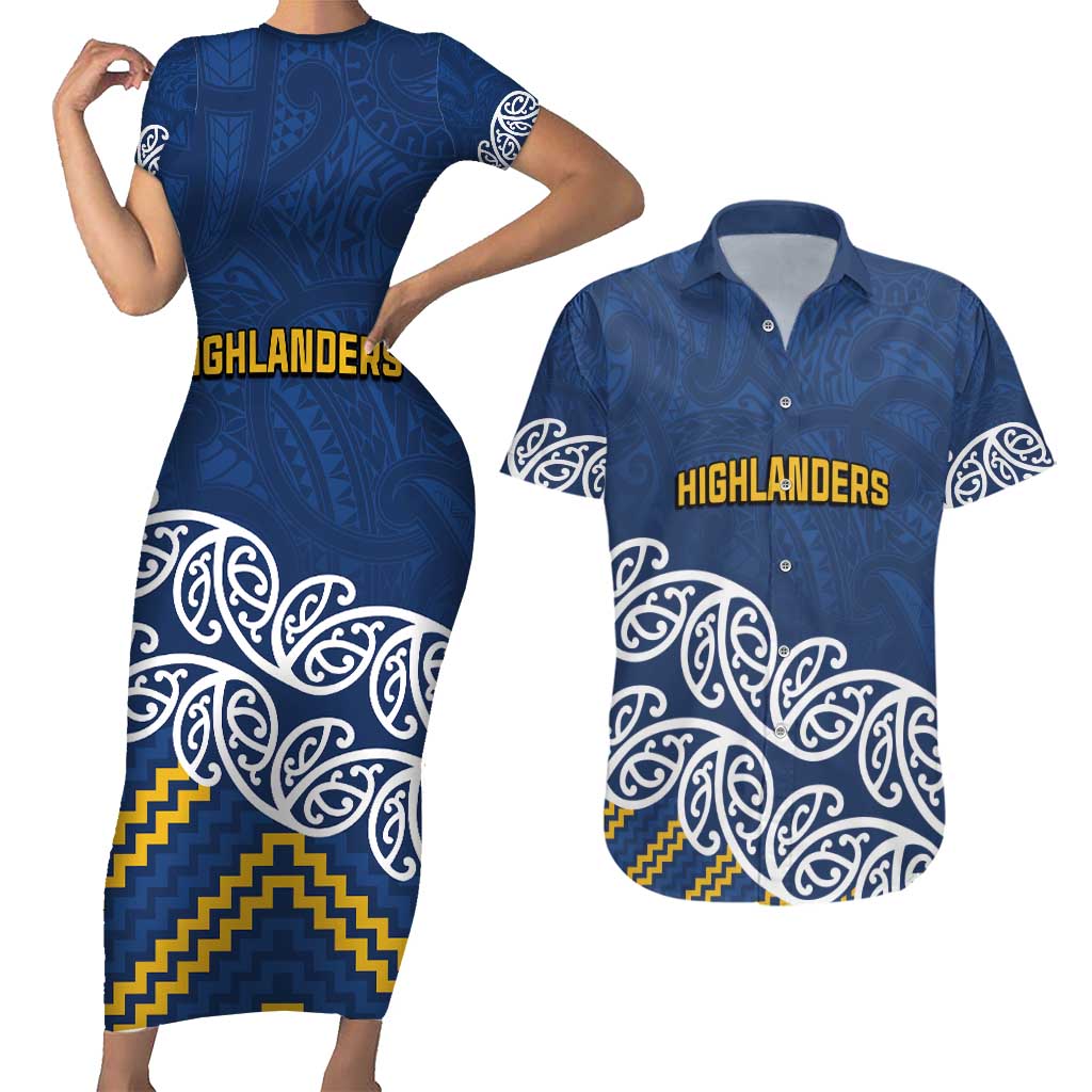 New Zealand Rugby Pacific Custom Couples Matching Short Sleeve Bodycon Dress and Hawaiian Shirt Kahupeka Maori Kowhaiwhai Pattern LT9 Blue - Polynesian Pride