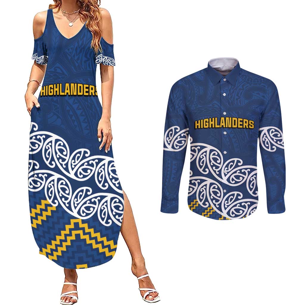 New Zealand Rugby Pacific Custom Couples Matching Summer Maxi Dress and Long Sleeve Button Shirt Kahupeka Maori Kowhaiwhai Pattern