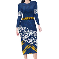 New Zealand Rugby Pacific Custom Family Matching Long Sleeve Bodycon Dress and Hawaiian Shirt Kahupeka Maori Kowhaiwhai Pattern LT9 Mom's Dress Blue - Polynesian Pride